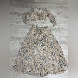 Floral Cream and Blue Women's Skirt